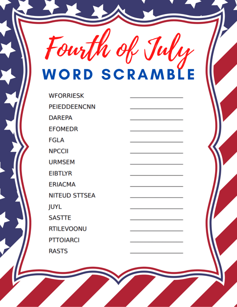 Free Printable Fourth Of July Word Search And Word Scramble