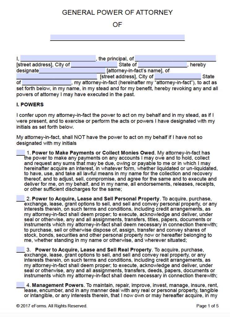 Free Printable General Power Of Attorney Forms