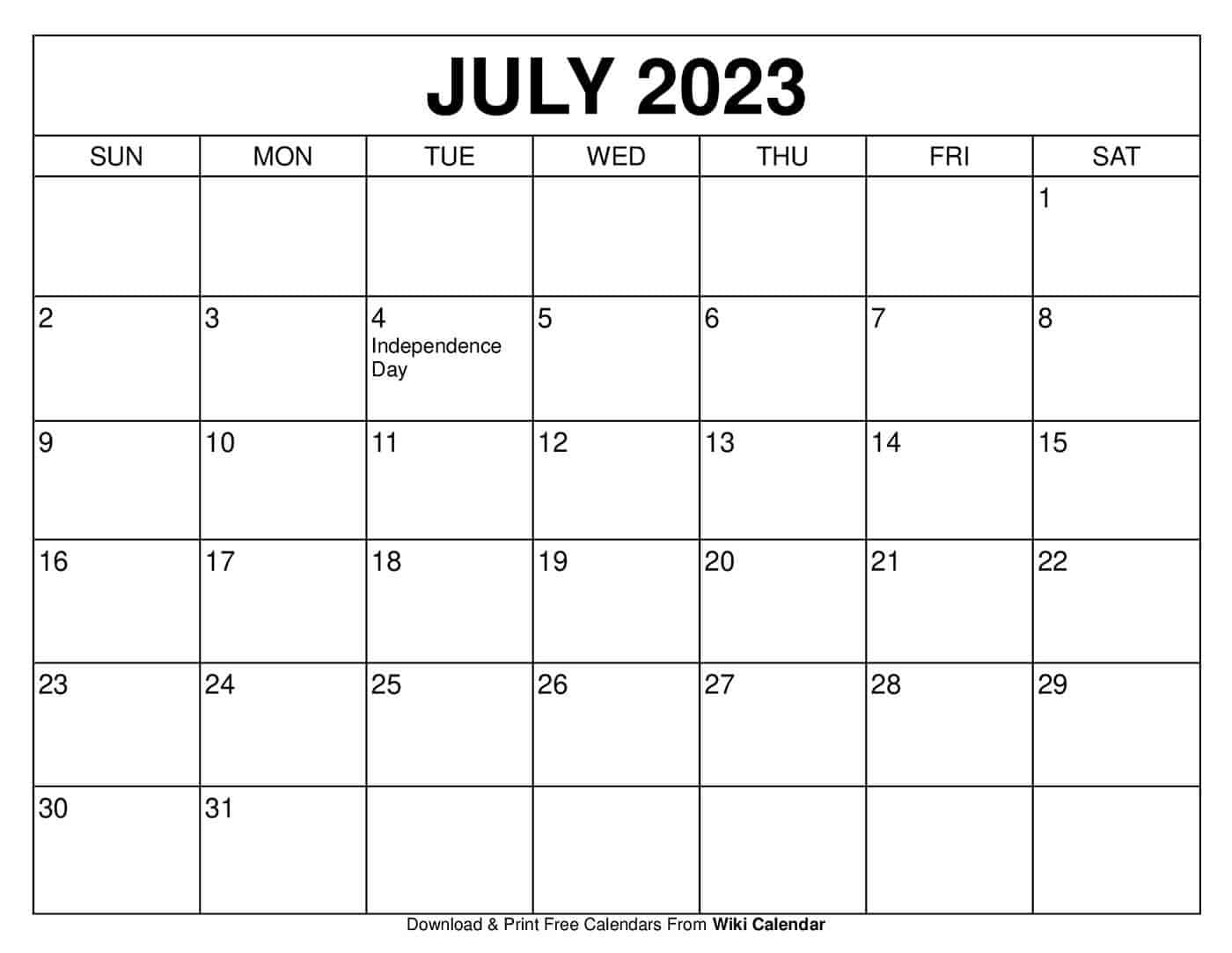 July 2023 Free Printable Calendar