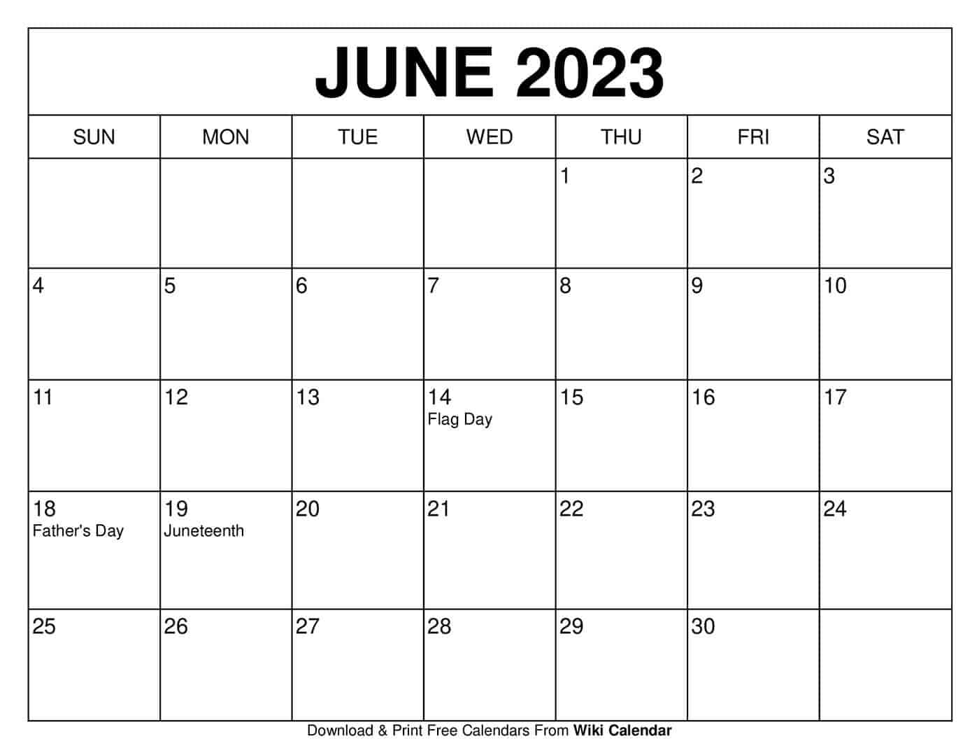 Printable Calendar June 2023