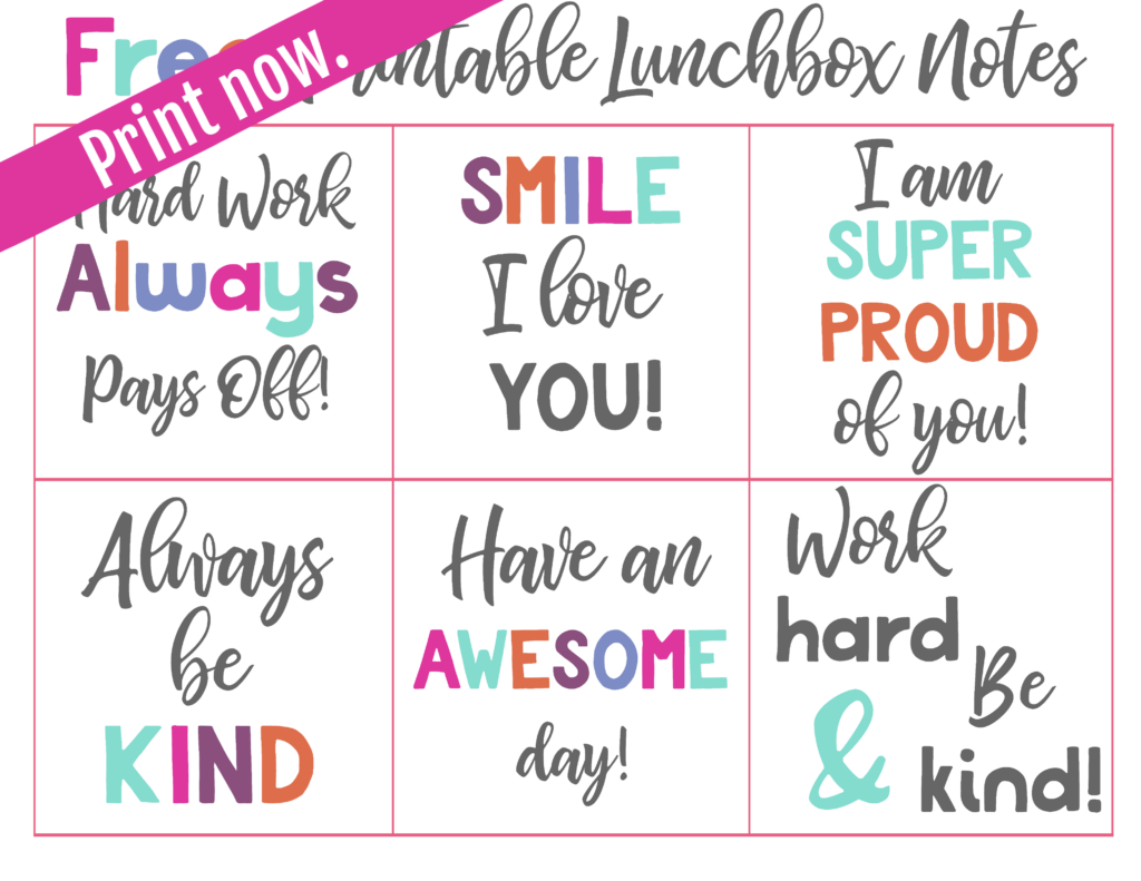 Free Lunch Box Notes Printables