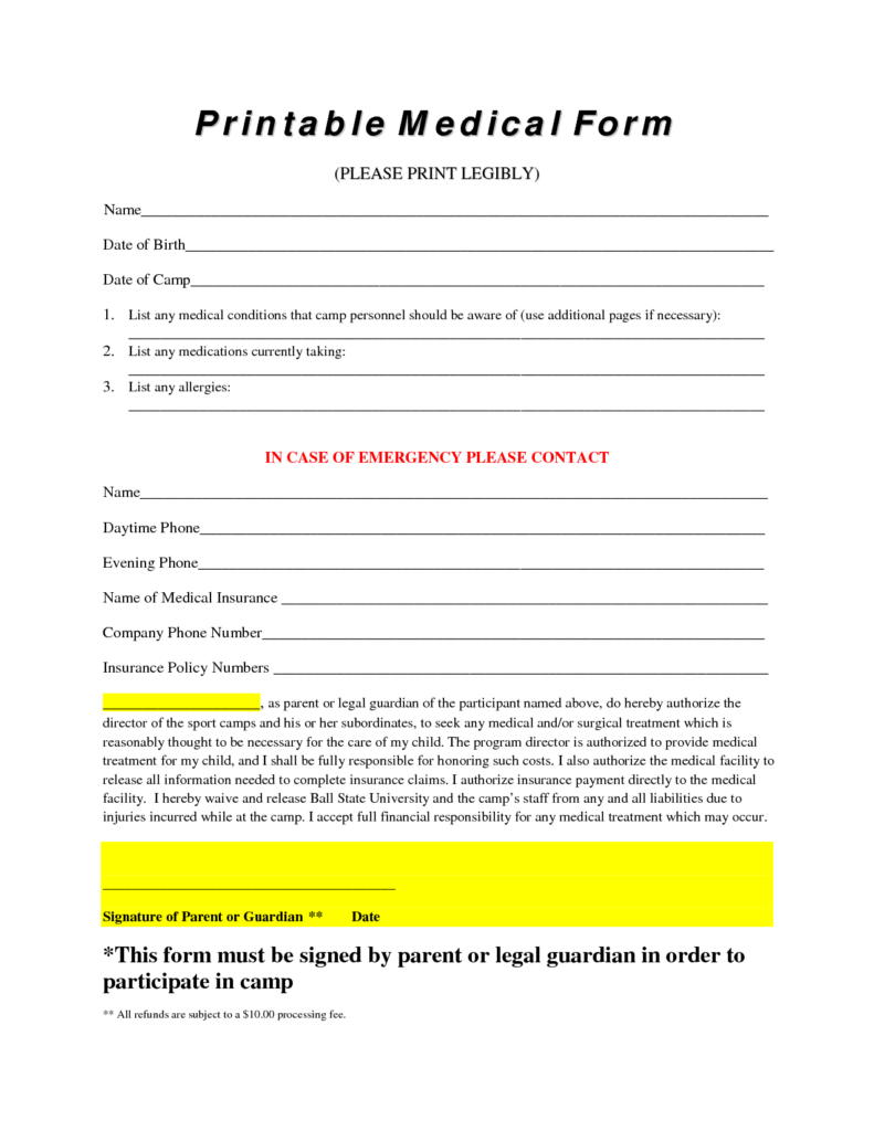 Free Printable Medical Forms Medical Doctor Medical School Forms