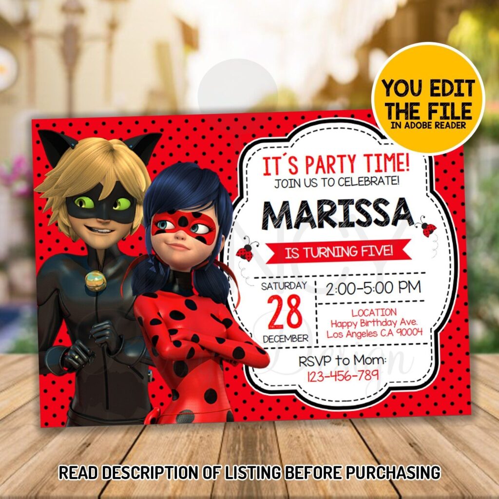 FREE Printable Miraculous Ladybug Invitation Templates Ladybug Birthday Invitations Ladybug Invitations Ladybug Birthday Party