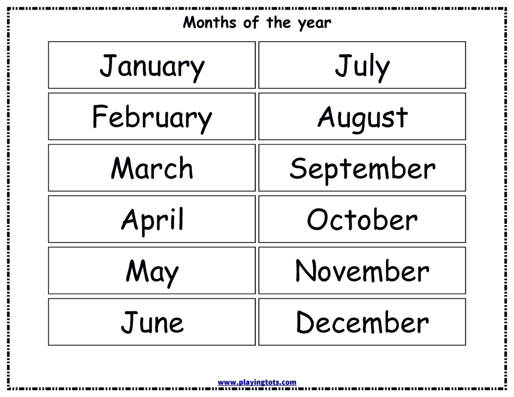 Free Printable Months Of The Year Chart Months In A Year Preschool Charts Preschool Worksheets