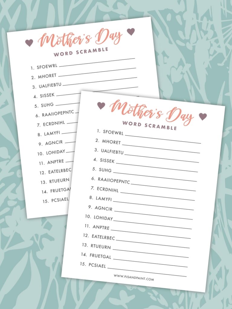 Free Printable Mother s Day Word Scramble Pjs And Paint