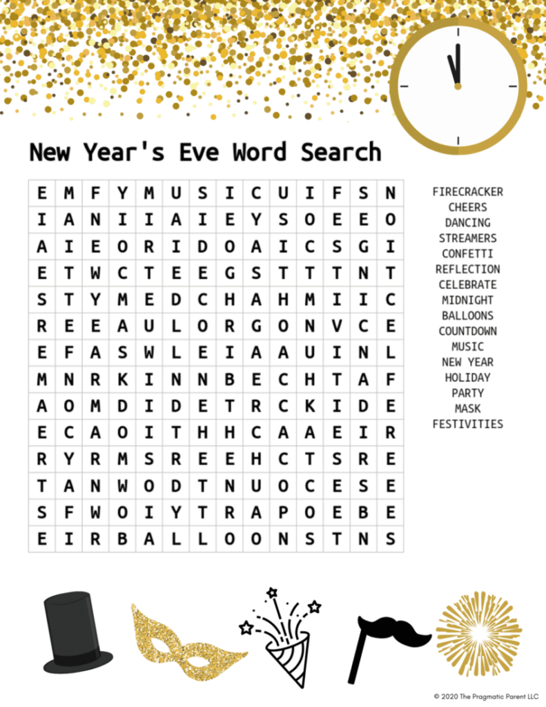 Free Printable New Years Kid s Activity Word Search