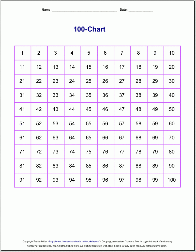 Counting To 100 Chart Free Printable