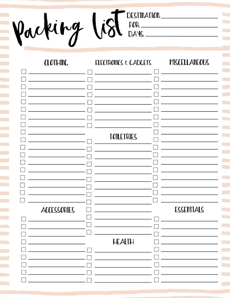 Free Printable Packing List Packing List Template Printable Packing List Packing List For Vacation