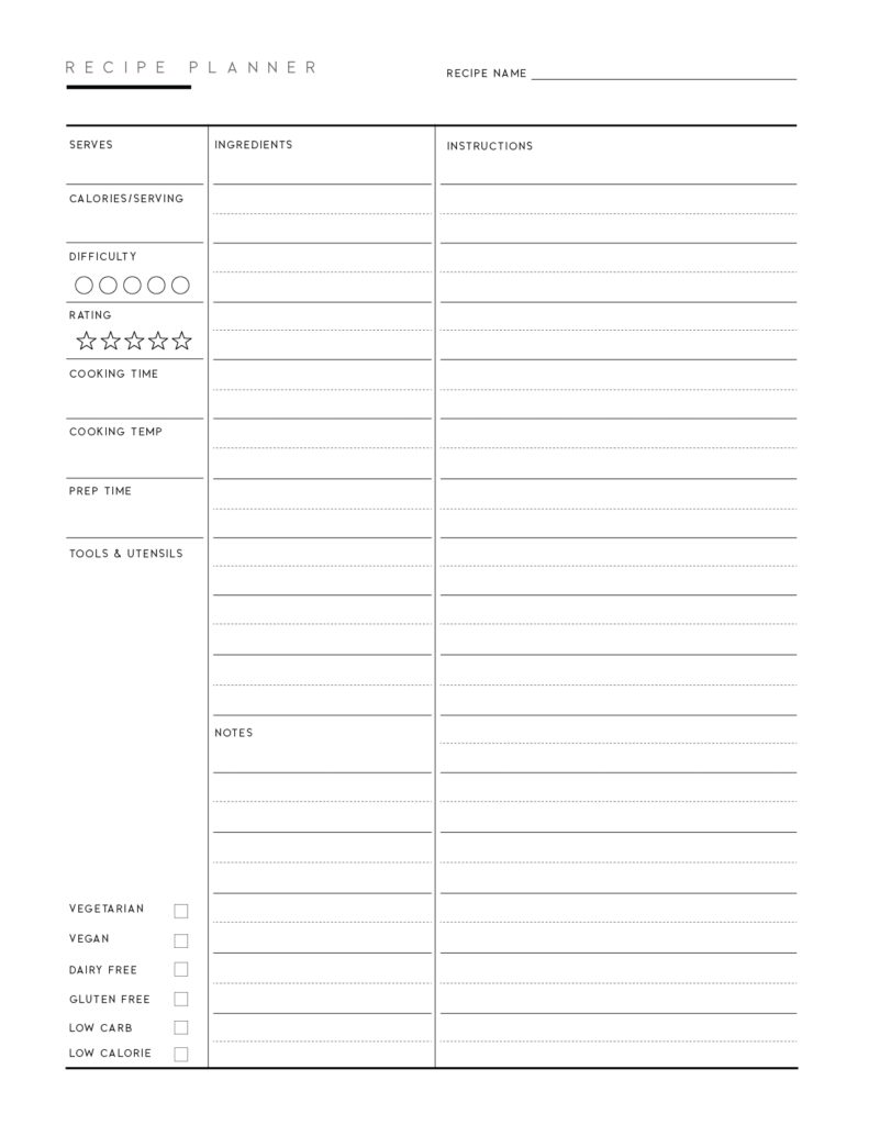 Free Recipe Printable Pages