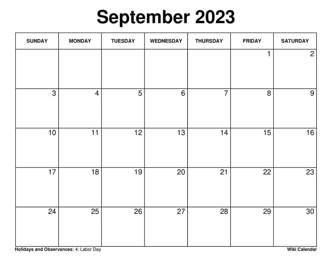 Sept 2023 Monthly Wiki Calender Printable