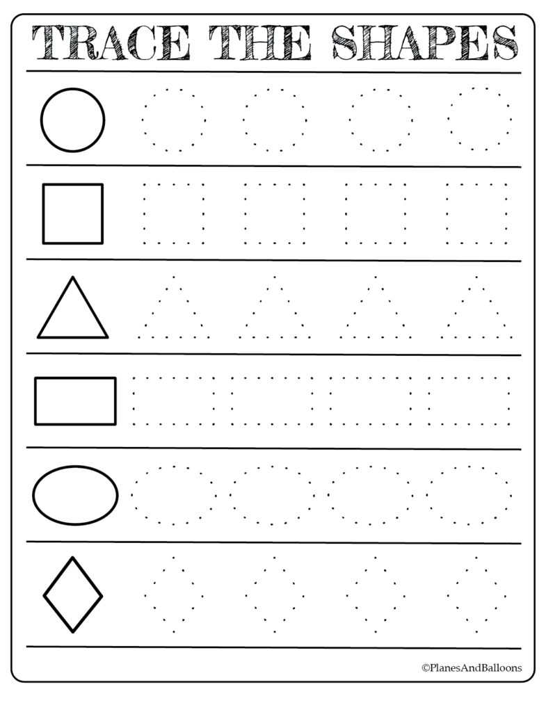 Free Printable Shapes Worksheets Planes Balloons Free Preschool Worksheets Printable Preschool Worksheets Tracing Worksheets Preschool