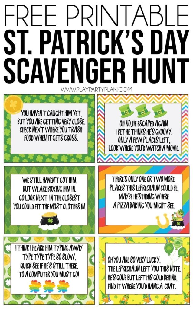 Free Printable St Patrick s Day Scavenger Hunt Riddles Play Party Plan