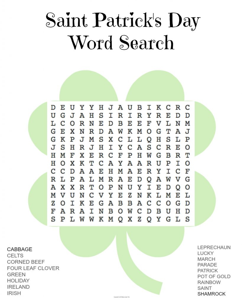 Free Printable St Patrick s Day Word Search Mama Likes This