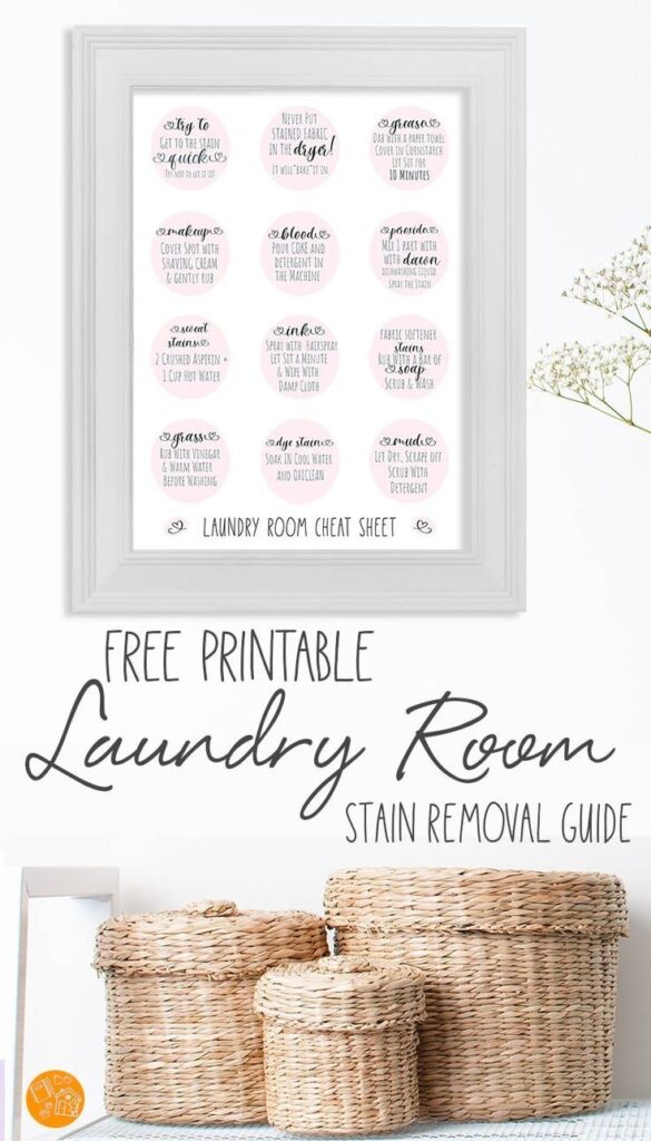 Free Printable Stain Removal Cheat Sheet For The Laundry Room Laundry Room Printables Laundry Stains Stain Remover