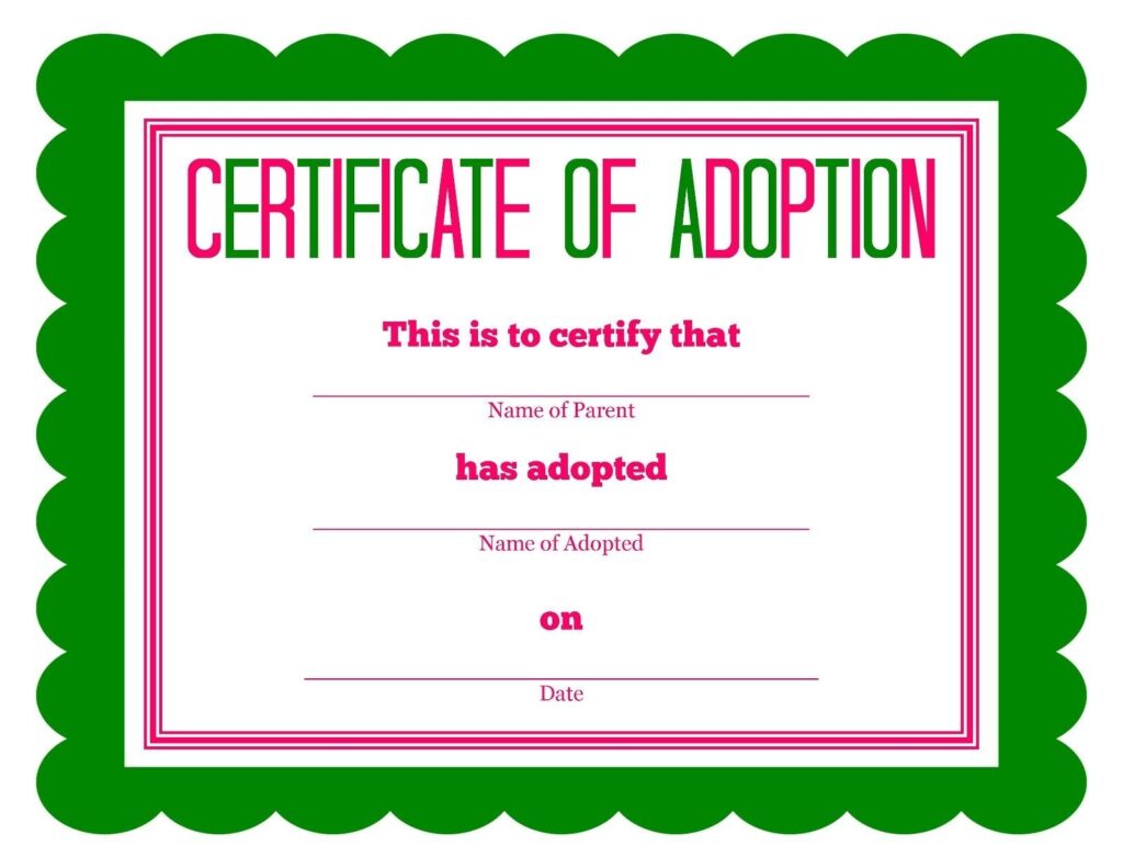 Free Printable Stuffed Animal Adoption Certificate Adoption Certificate Birth Certificate Template Pet Adoption Certificate
