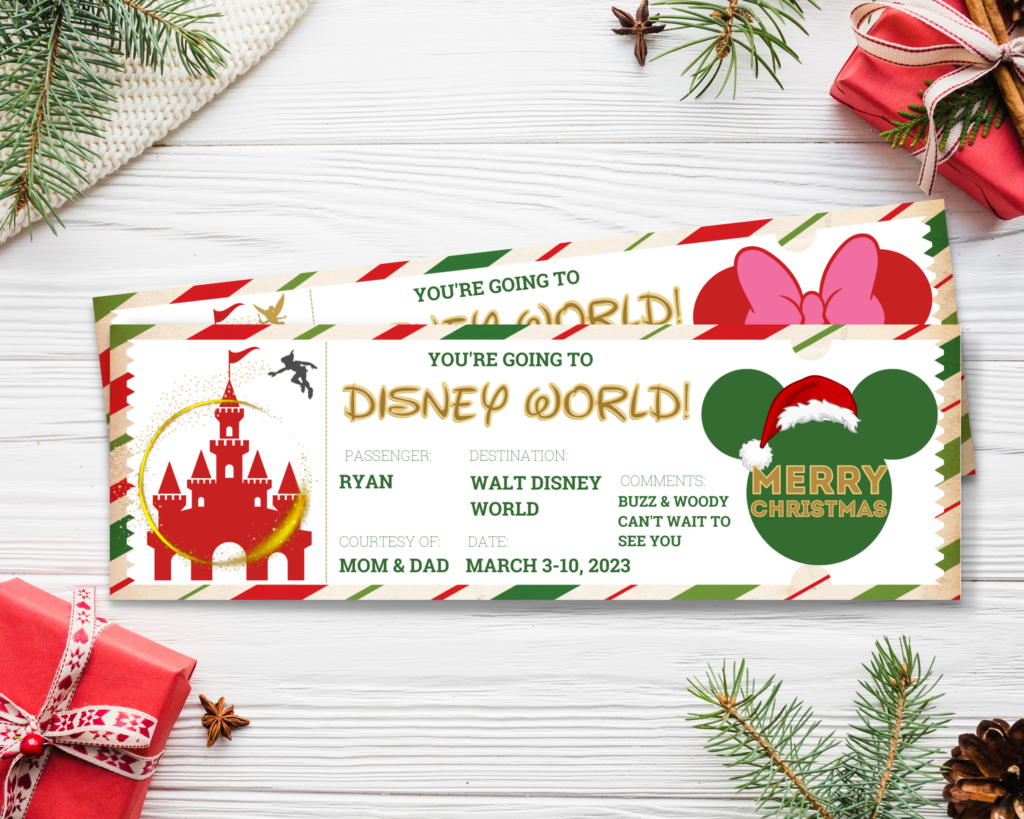 Free Printable Surprise Christmas Disney Tickets For Your Family Trip Just Simply Mom