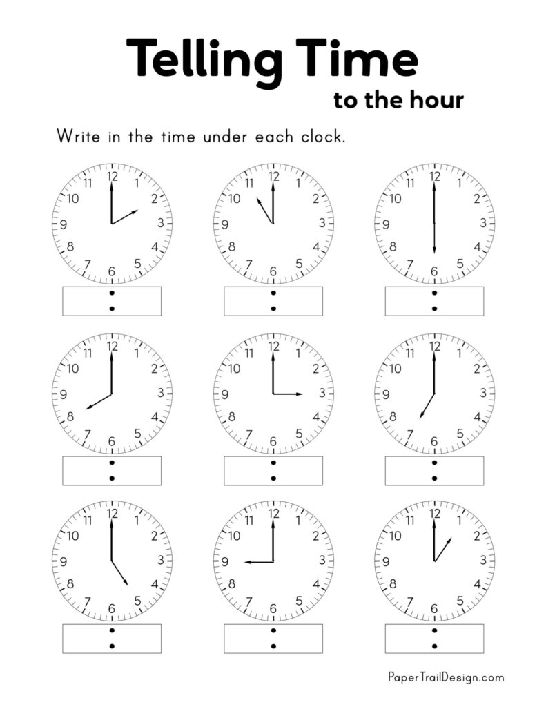 Free Printable Telling Time Worksheets Paper Trail Design