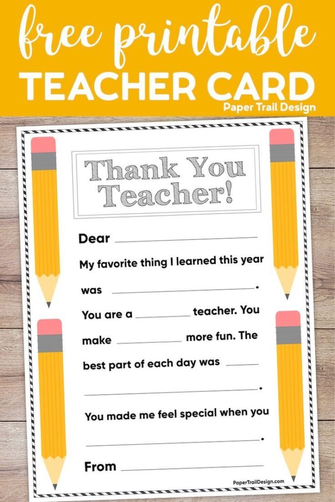 Thank You Card For Teachers Printable Free