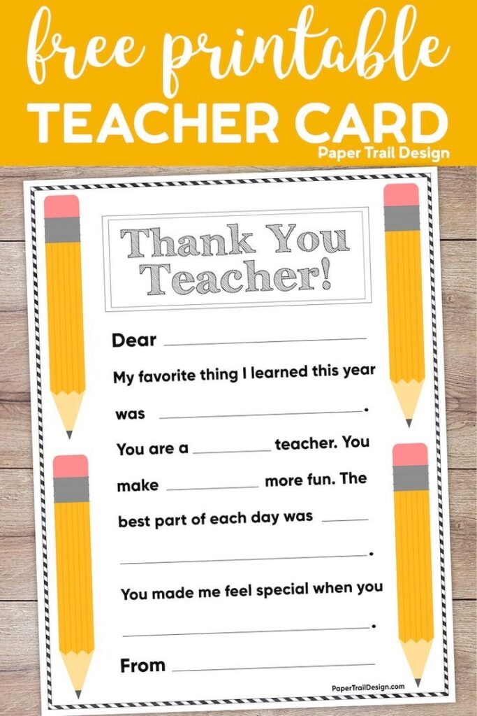 Free Printable Thank You Card Teacher Paper Trail Design Free Teacher Appreciation Printables Teacher Appreciation Printables Teacher Cards