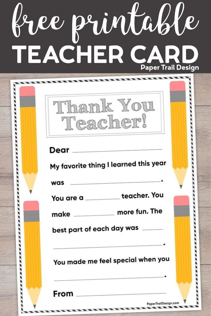 Free Printable Thank You Card Teacher Paper Trail Design Teacher Cards Teacher Appreciation Cards Teacher Appreciation Notes
