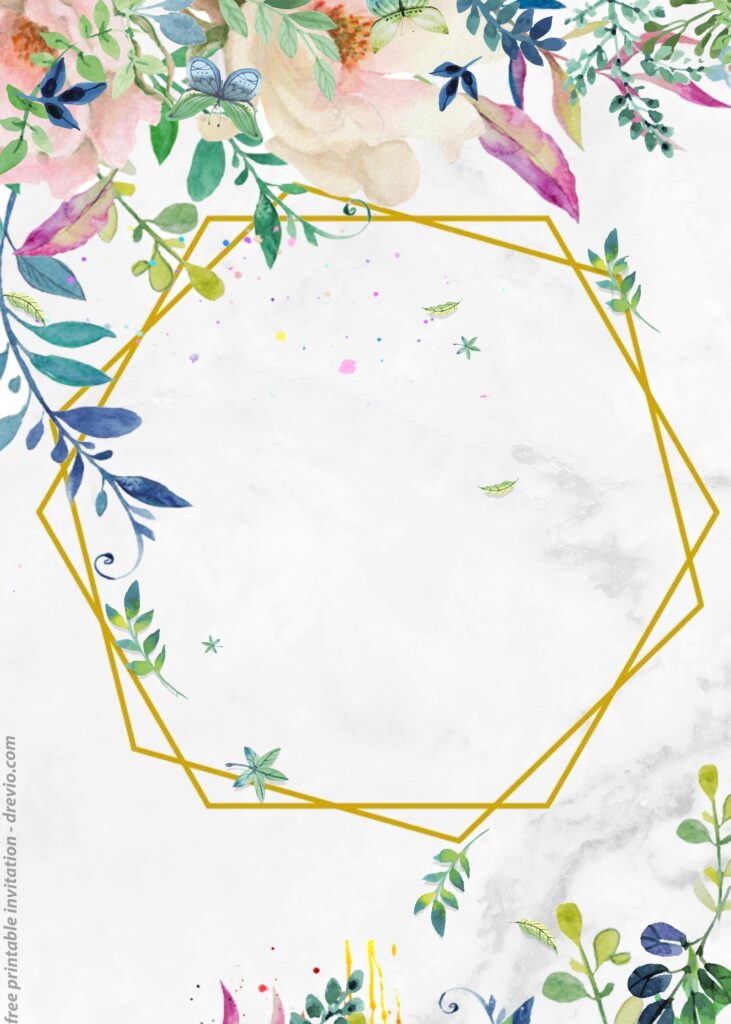 FREE Printable Vintage Flower Framed Watercolor Invitations Templates Marble Style FREE Printable Birthday Invitation Templates Bagvania