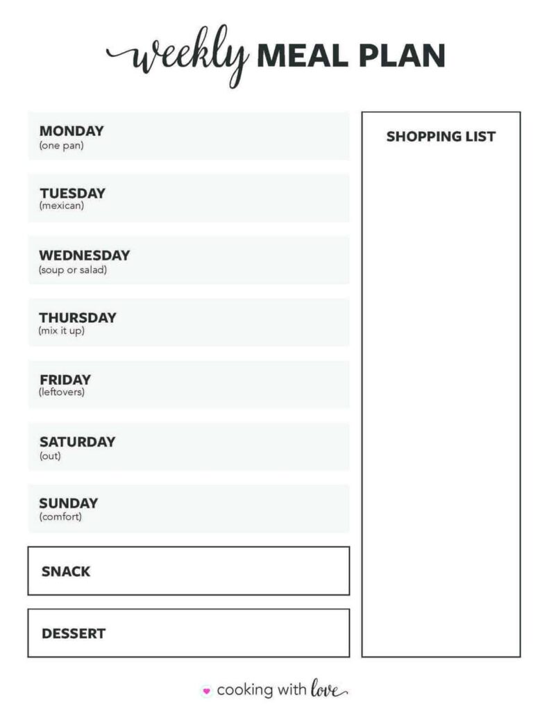 Weekly Meal Planner Free Printable