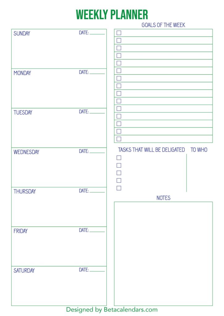 Free Weekly Printable Planner