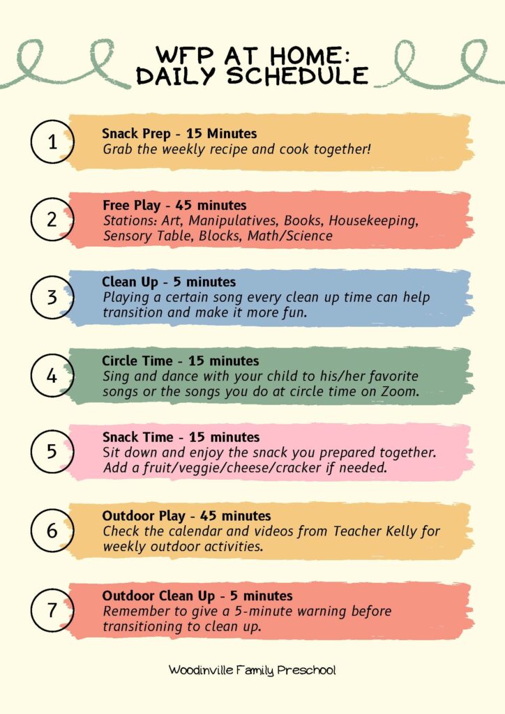 Free Printable WFP At Home Daily Schedule Woodinville Family Preschool