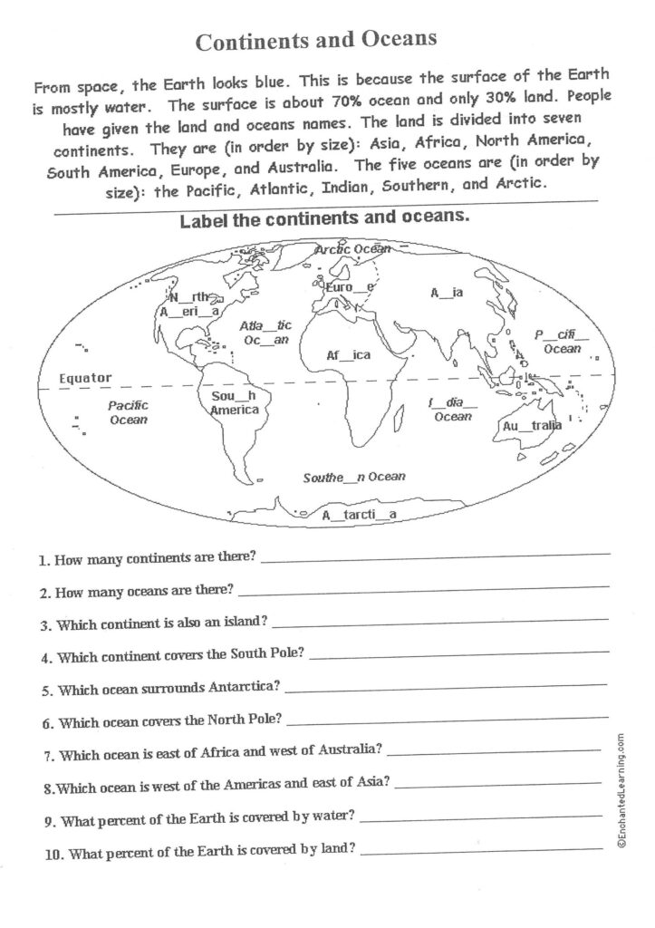 Free Printable Worksheets On Continents And Oceans Google Search Social Studies Worksheets Geography Worksheets Map Skills Worksheets