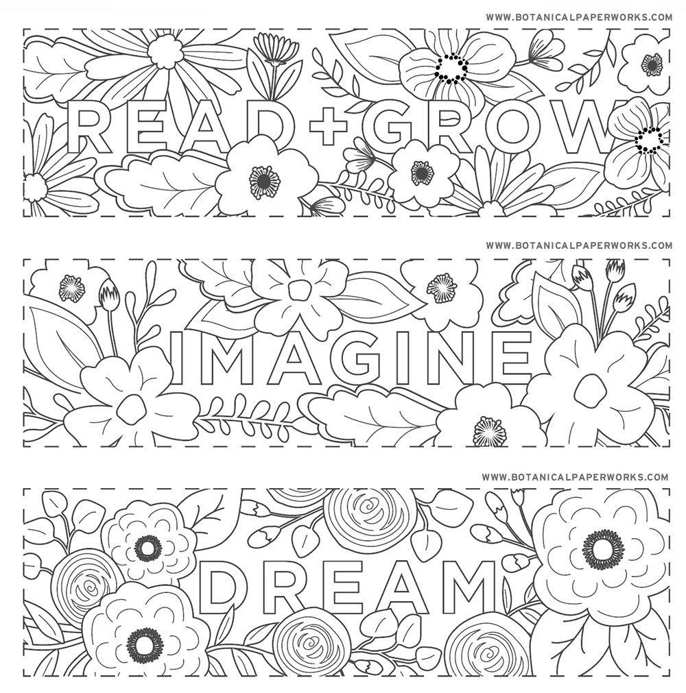 Free Printables Read Grow Coloring Bookmarks For Back to School Botanical PaperWorks