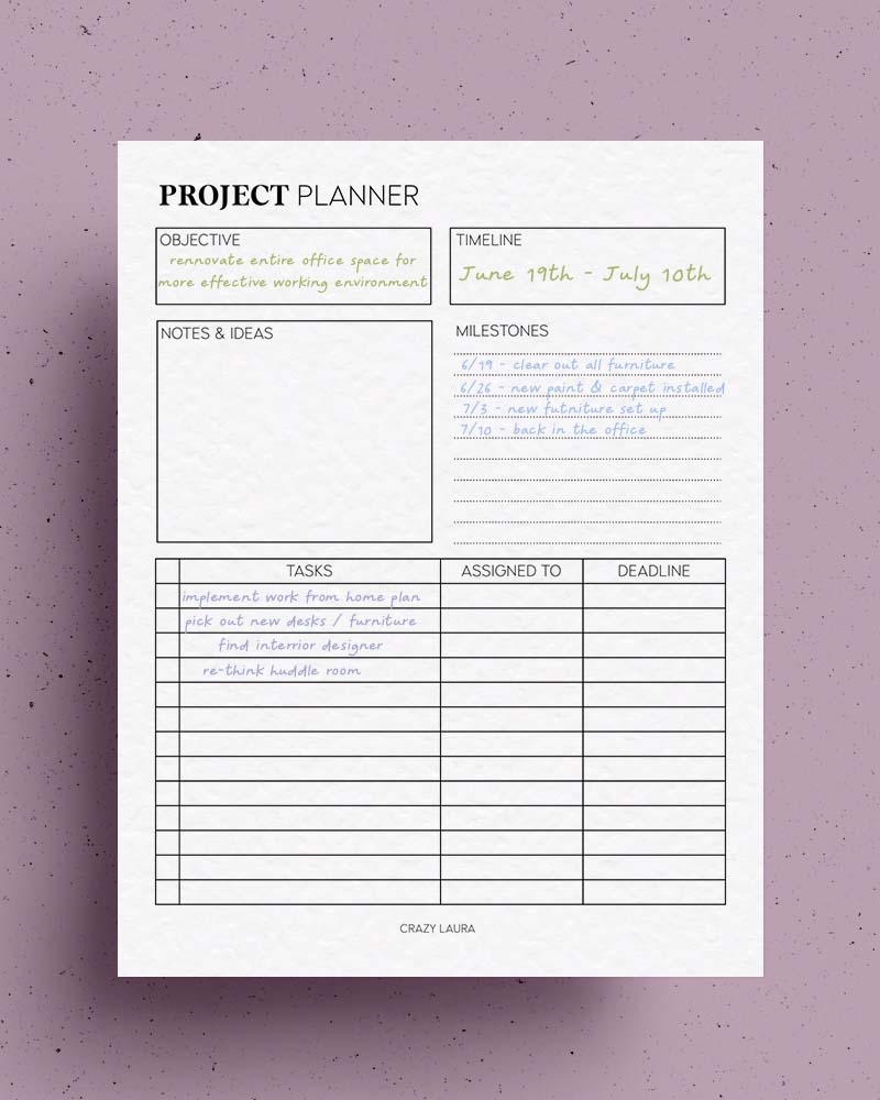 Free Project Planner Printable Overview PDF Sheets Crazy Laura