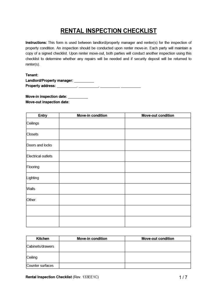 Printable Rental Inspection Checklist Free