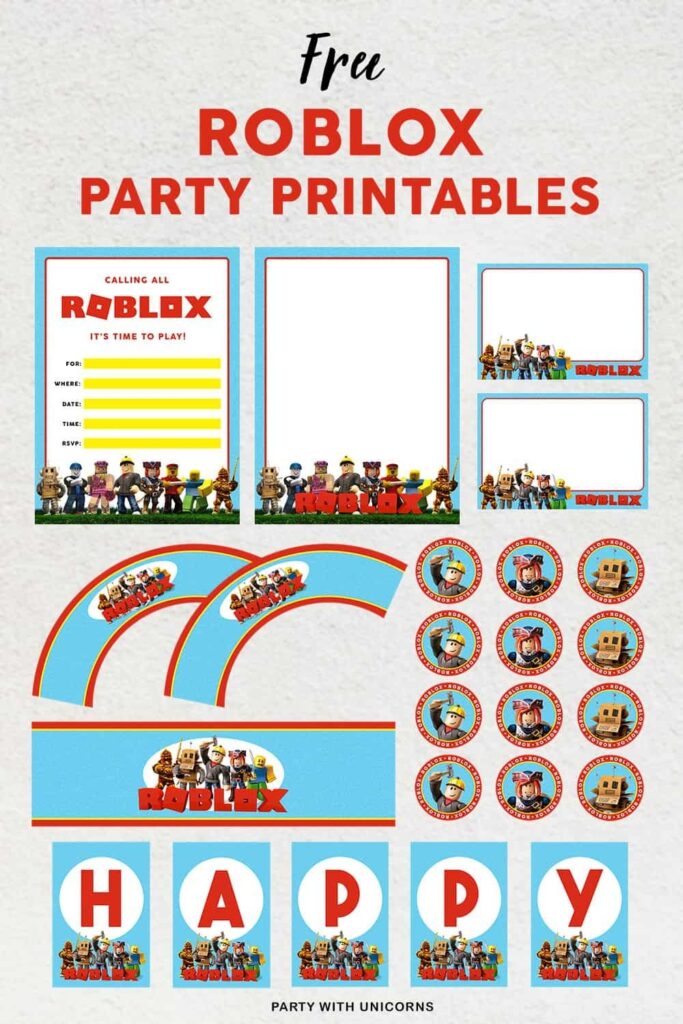Free Roblox Party Printables Party With Unicorns Happy Birthday Banner Printable Birthday Banner Free Printable Party Printables