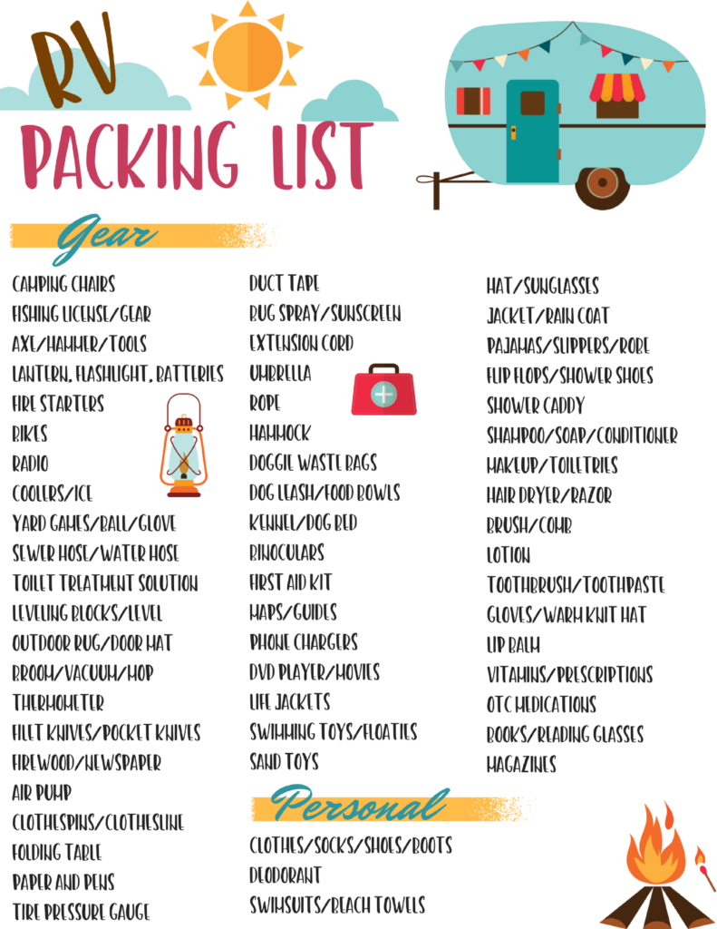 Free RV Checklist Printable Packing List Don t Forget Anything On Your Next Camping Trip In Your Travel Tr Travel Trailer Camping Camping Packing Rv Checklist