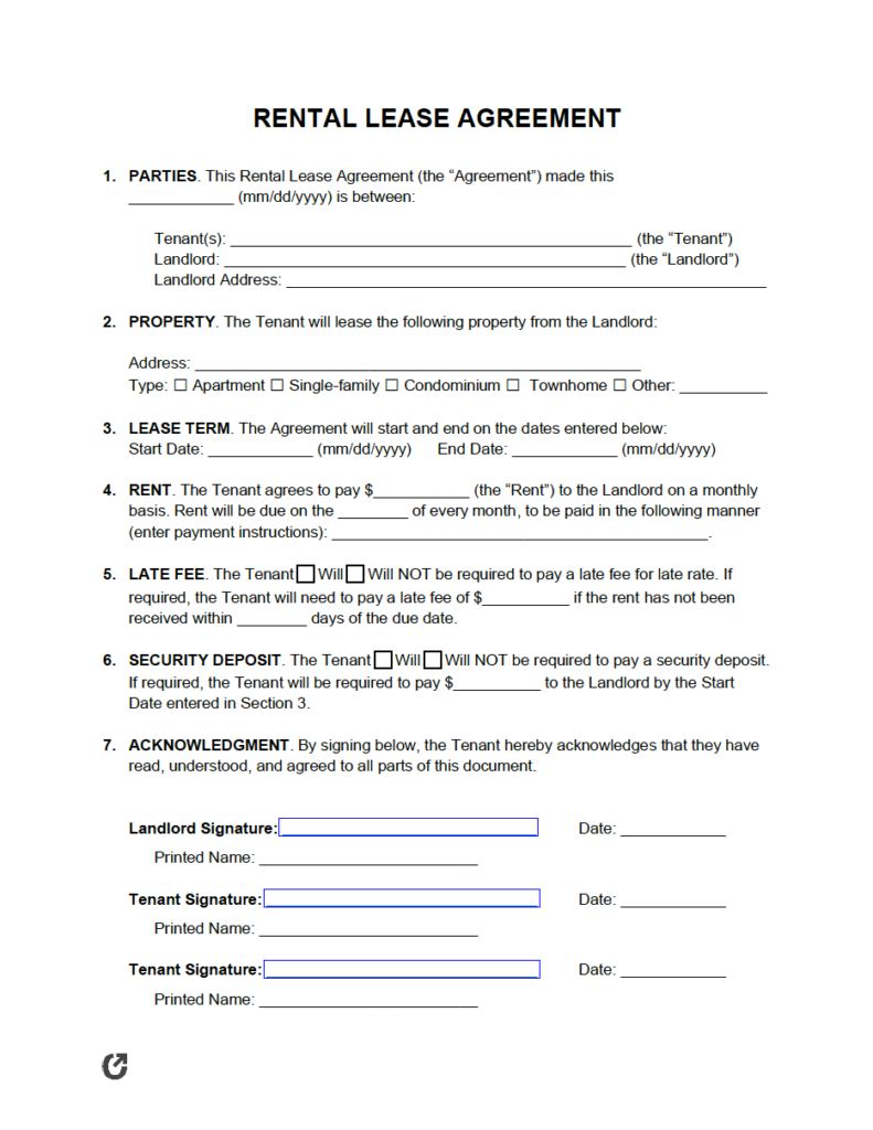 Printable Lease Agreement Free
