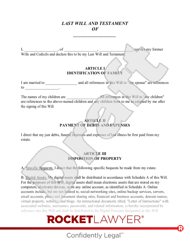 Free Simple Will Template FAQs Rocket Lawyer