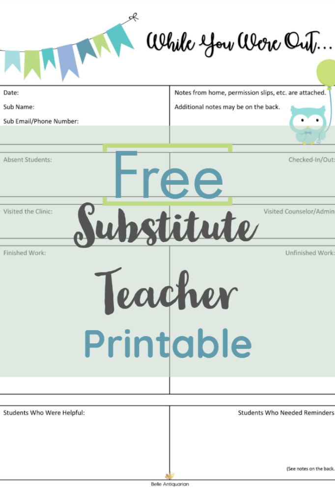 Free Substitute Teacher Printable Belle Antiquarian