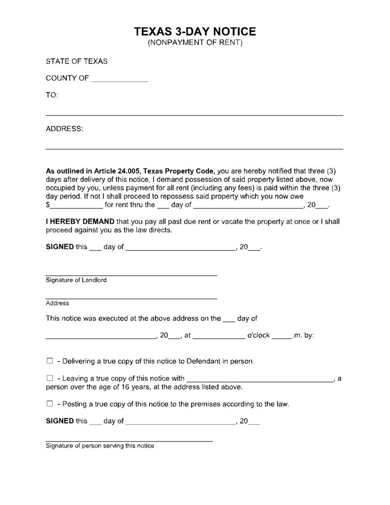 Free Texas 3 Day Notice To Pay Or Quit Form 2021 CocoSign