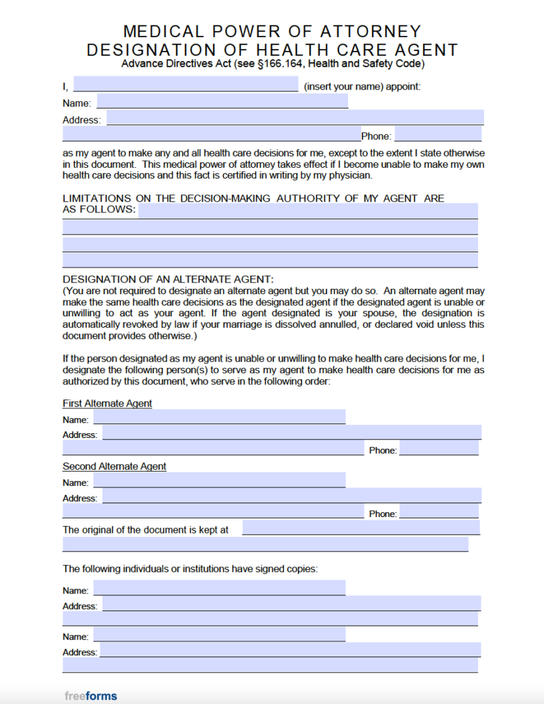 Free Texas Medical Power Of Attorney Form PDF