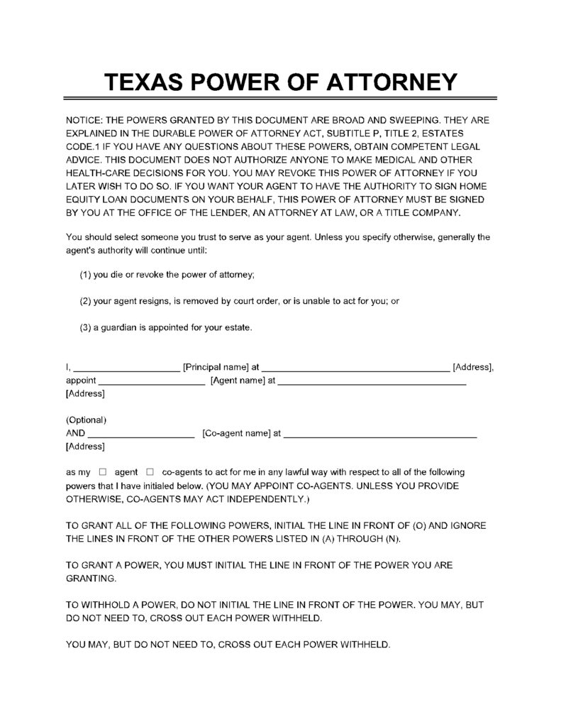 Free Texas Power Of Attorney Form PDF CocoSign