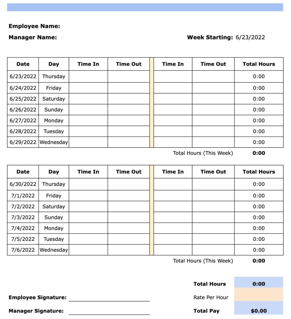 Free Timesheet Templates For 2023 Excel PDF Word 