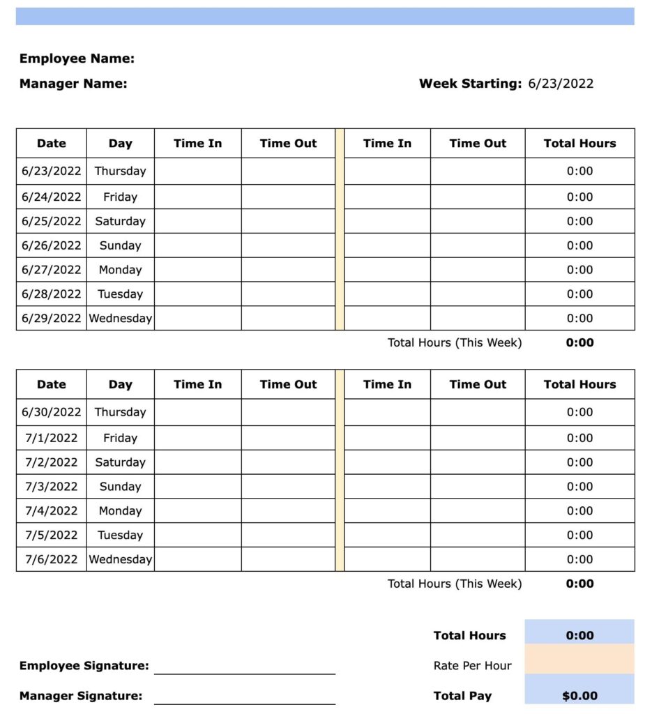 Free Printable Time Sheets Pdf