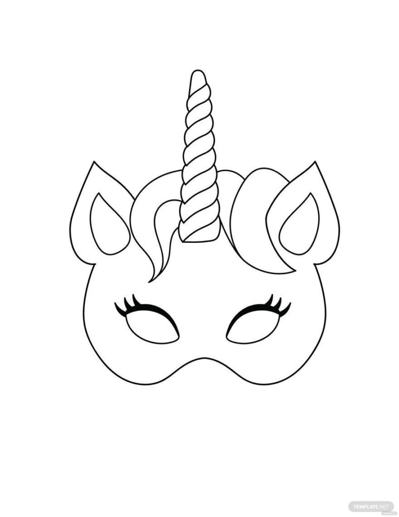 Free Unicorn Mask Coloring Page EPS Illustrator JPG PNG PDF SVG Template