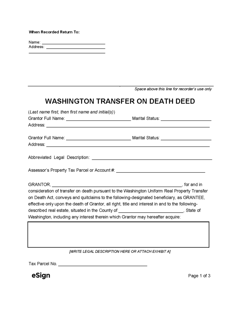 Free Washington Transfer On Death Form PDF Word