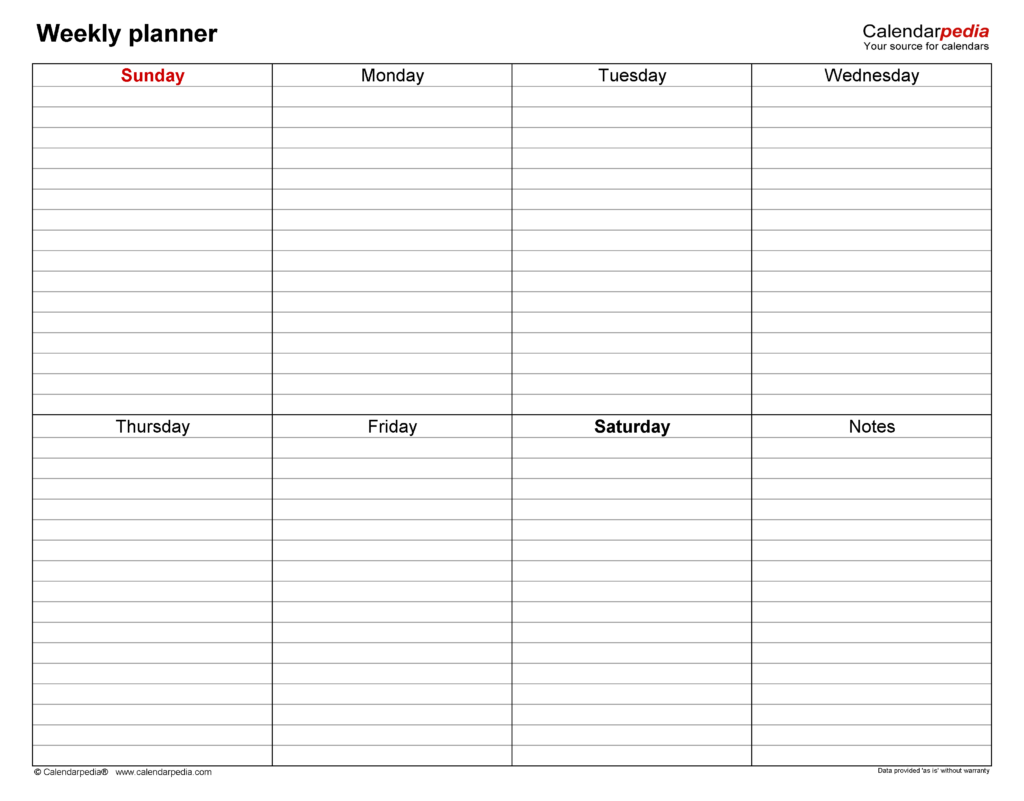 Free Weekly Planners In PDF Format 20 Templates