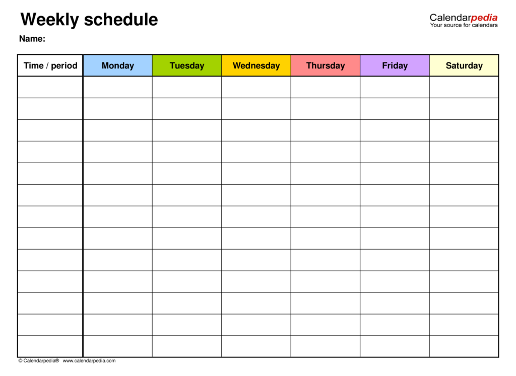 Free Weekly Schedules For PDF 18 Templates