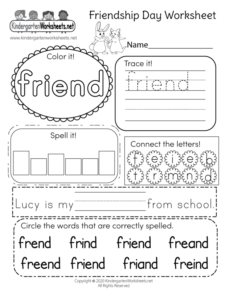 Friendship Day Worksheet For Kindergarten Free Printable Digital PDF