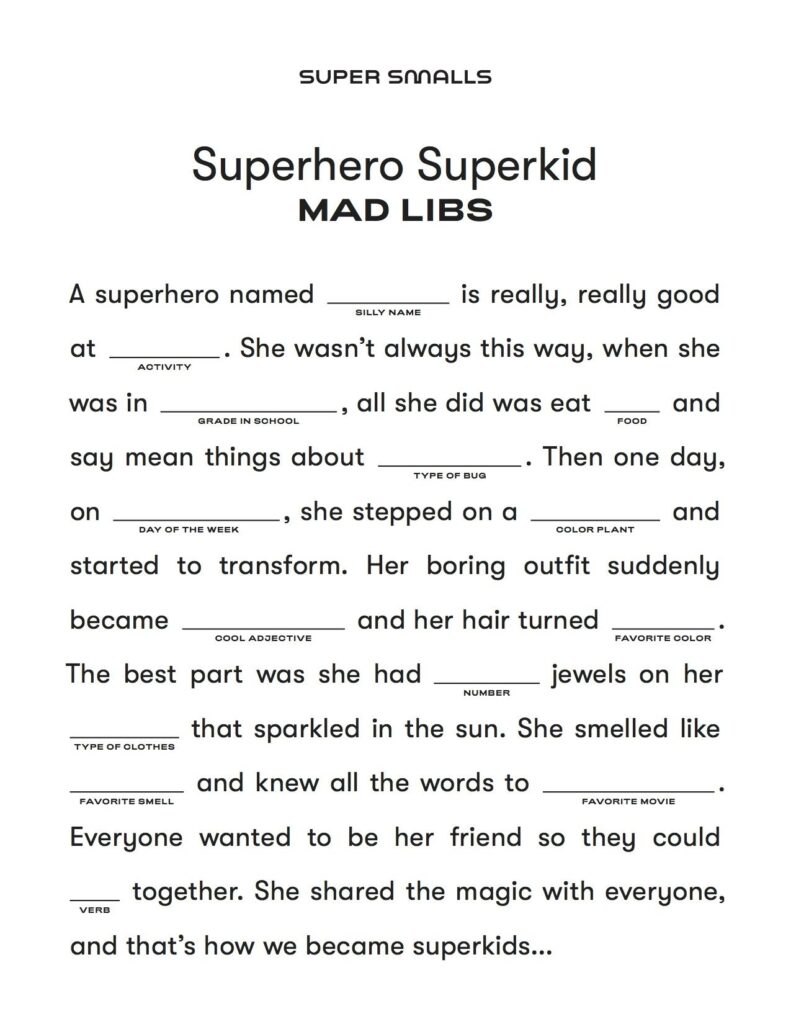 Fun Indoor Activities For Kids Super Smalls Kids Mad Libs Printable Mad Libs Free Mad Libs