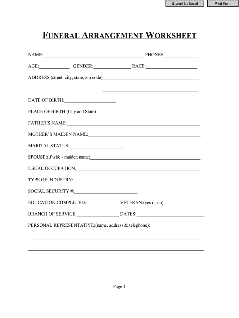 Funeral Planning Worksheet Pdf Fill Online Printable Fillable Blank PdfFiller