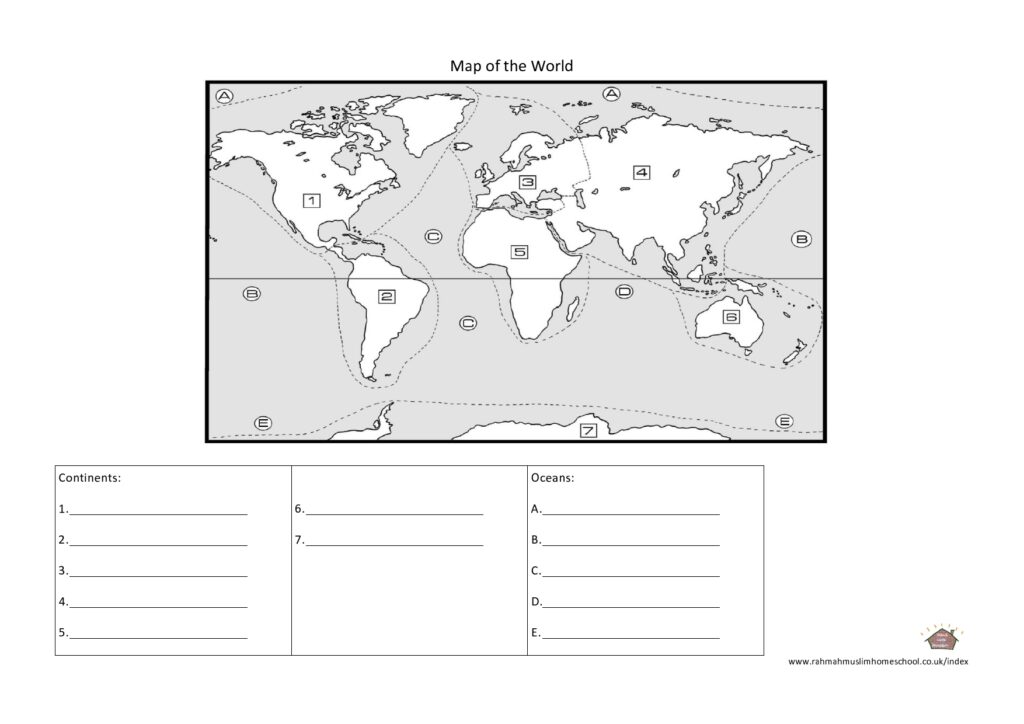 Geography Continents And Oceans Worksheet The Islamic Home Education Resources